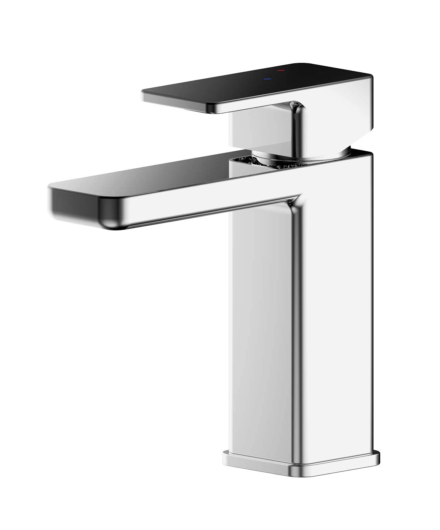 nuie WIN305EC Windon | Modern Bathroom Eco Water and Energy Saving Square Mono Basin Mixer Tap with Lever Handle and Push Button Waste, 160mm, Chrome