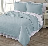 Home Fashion Designs Emerson Collection 3-Piece Luxury Quilt Set with Shams. Soft All-Season Microfiber Bedspread and Coverlet in Solid Colors Brand. (Full/Queen, Cloud Blue)