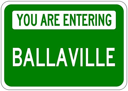 You Are Entering BALLAVILLE - Personalized BALLA Last Name Aluminum City Sign - 12 x 18 Inches