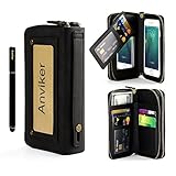iPhone 7 Plus Case,Premium Double Zipper PC Leather Wallet Case Cover With Detachable Magnetic Hard Case (Black for iPhone 7 Plus(5.5inch))