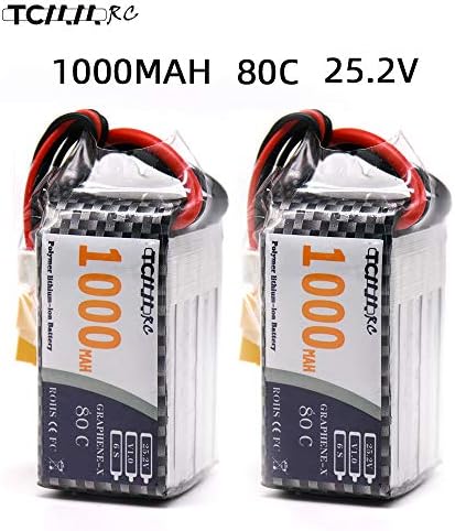 TCMMRC 6S Lipo Battery 1000mAh 25.2V 80C with XT60 Plug for RC Car Airplane UAV FPV(2pcs 6S 1000mah 80C)