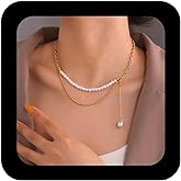 Erimberate Bohemian Teardrop Pearl Tassel Necklace Choker Layered Pearl Bead Necklace Vintage Pearl Choker Necklace Gold Wedding Pearl Necklace Jewelry for Women