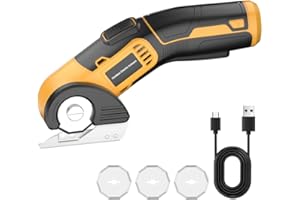 PURUYE Cordless Electric Scissors, Rechargable Box Cutter, Electric Cardboard Cutter, 4V Carpet Cutter for Fabric, Rotary Scissors with Replacement Blade for Cutting, Sewing, Crafting(3 Blades)