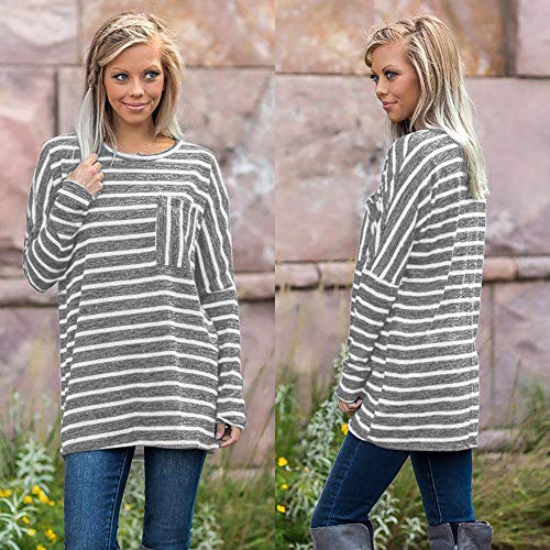 Women Stripe Tops Duseedik Long Sleeve Crewneck Patterned Plus Size Sweatshirt Pullover Blouse Shirt