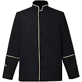 CAMDOM Mens Clergy Coat Church Priest Robe Vestment Stand Up Collar Button Down Top Outwear for Pastor
