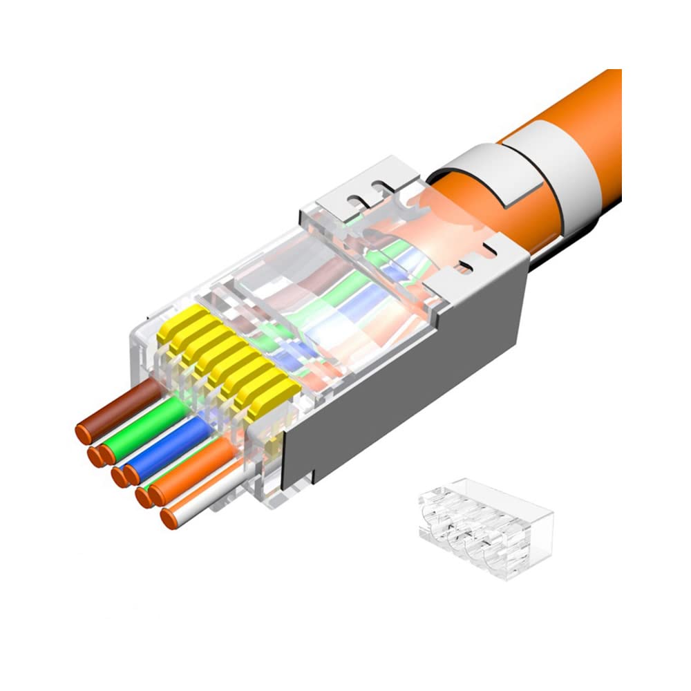VIVOCH 50 Pcs Cat7 RJ45 Pass Through Connectors, Cat7 RJ45 Pass Through Plugs, Cat7 2-Piece Metal Shielded RJ45 Ends FTP 8P8C Modular Network Plug Connector
