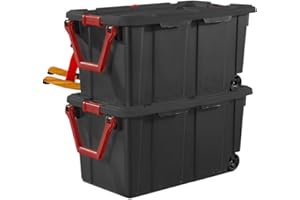 GENERIC Set of 2 Black 40 Gallon Industrial Tote Plastic Bins with Wheels - Convenient Storage Solution