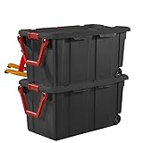 Set of 2 Black 40 Gallon Industrial Tote Plastic