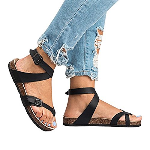 Womens Flat Sandals Buckle Strappy Thong Flip Flop Sandal Summer Shoes