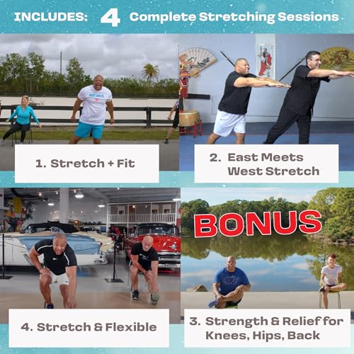STRETCHING EXERCISES FOR SENIORS DVD- 4 Sessions. Increase Flexibility& Relieve Pain. Stretch yourself healthy! Stretching for seniors & beginners. Replace chair yoga for seniors over 60 dvd yoga dvd.