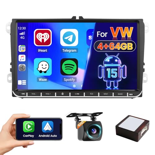 Roinvou 4+64G Android 15 Car Radio for VW Golf 5 6 Passat Polo Caddy Tiguan Touran Skoda Wireless CarPlay Android Auto, 9'' Touch Screen Auto Radio Bluetooth WiFi Mirror Link GPS 32EQ FM/RDS SWC