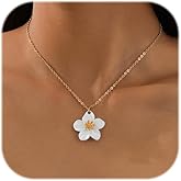 DEFOLUX Gold Flower Necklace for Women Floral Pendant Choker Statement Necklaces Trendy Flowers Layered Necklaces