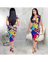 Choichic Vestido de mujer Bodycon Midi - Sexy colorido manga corta ajustado para fiesta