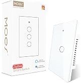 MOES Zigbee Smart Switch 1 Gang, Need MOES Zigbee Hub &amp; Neutral Wire, White | Smart Light Switch, Work as Relay, Support Tuya Smart Life, Compatible with Home Assistant / Zigbee2MQTT, Glass Panel