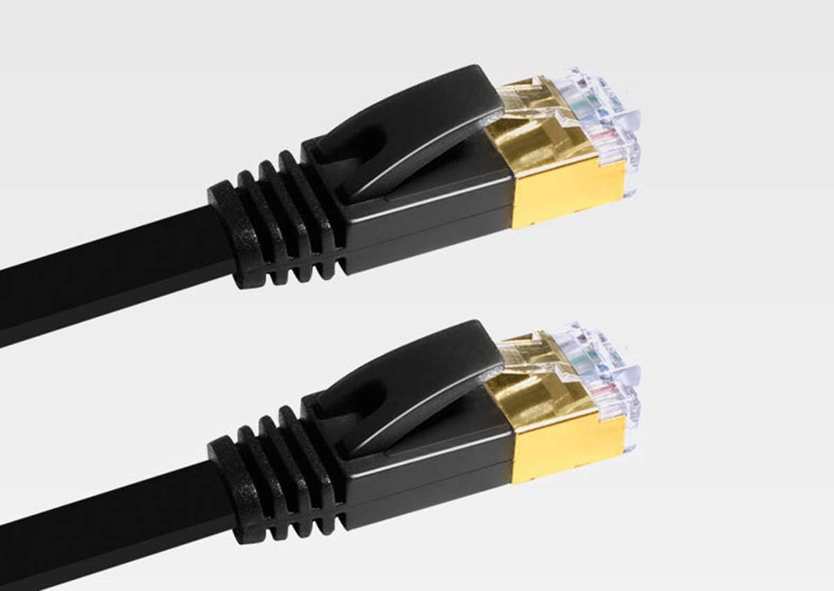 Cat 7 High Speed 10GB Shielded STP LAN WAN Network Flat Ethernet Cable - Indoor Outdoor Networking Patch Cable with Clips for Modem, Router, LAN,WAN, Computer (3 FT/1M)