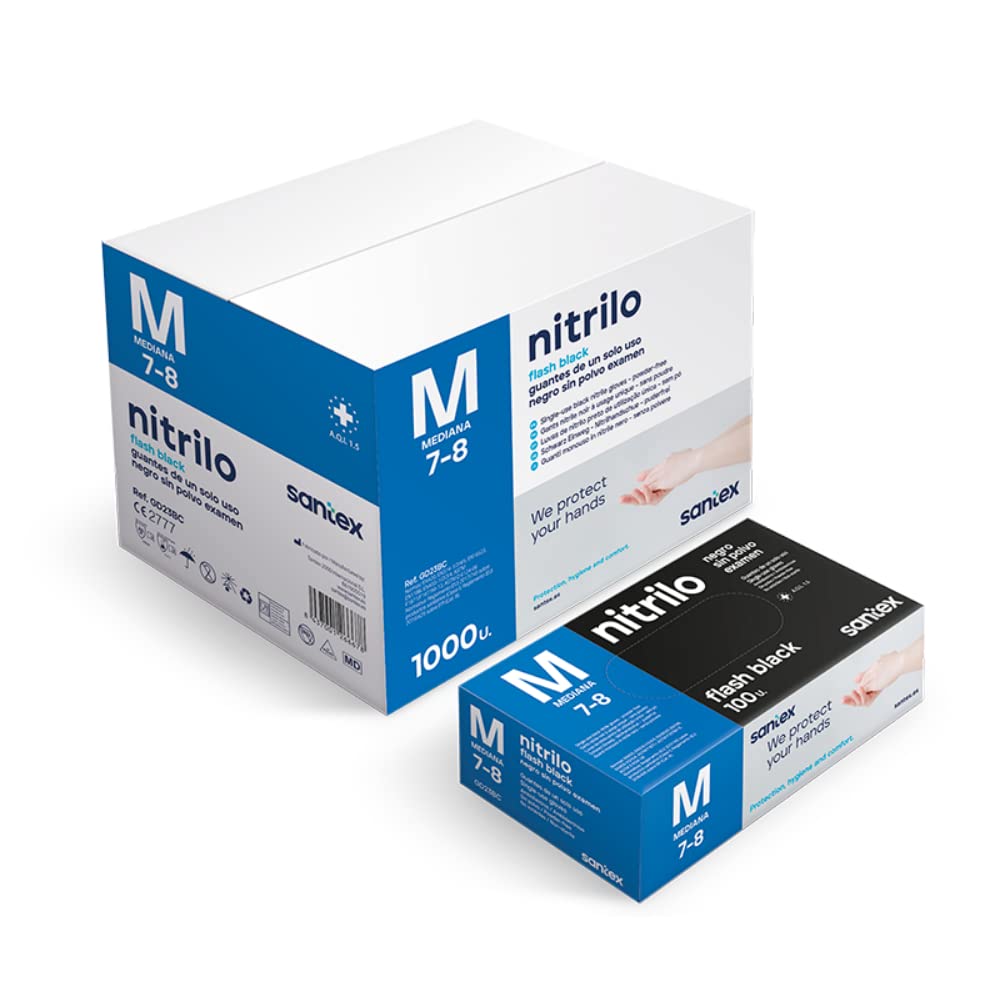 Santex BLACK NITRILE POWDER FREE GLOVES - SIZE M
