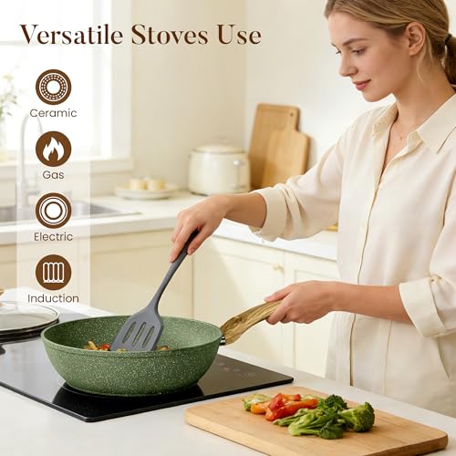 Kitchen Academy 12-Piece Induction Frying Pan and Saucepan Set, Green with Lids, Non-Stick Coating