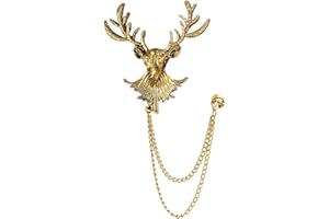 XUN ZHE Vintage Animal Tassel Chain Lapel Pin for Men Women - Punk, Buck, Suit, Tie - Deer, Ram, Owl Rhinestone Collar Chain Pin for Boyfriend Gifts