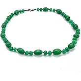 VN Jewelry Womens Handmade Beaded Gemstone Necklace - Natural Green Jade Gemstone Necklace For Women Length 48cm