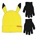 Novelty Pokemon Pikachu Ear Youth Beanie with Black Mittens