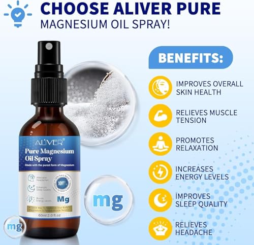Magnesium Oil Spray, MagnesiummSpray for Sleep and Anxiety-100% Pure & Natural, Gluten Free,Non-GMO Magnesium Spray for Feet, Magical Topical Magnesium Body-2.02 fl oz