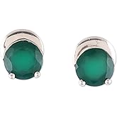 NOVICA Artisan Handmade Onyx Stud Earrings Sparkling Green from India Sterling Silver Gemstone Birthstone [0.4 in L x 0.3 in W x 0.2 in D] ' Beneath The Moon'