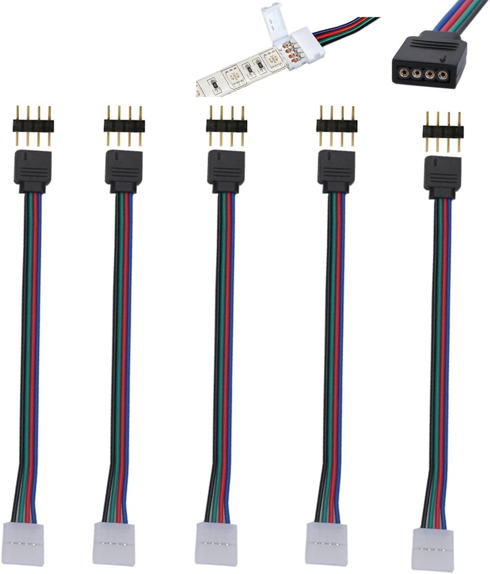 WOWLED 5X 10mm 4 Pin RGB 5050 3528 LED Strip Light PCB Connectors Adapter Cable for TV Backlight Cupboard Strips