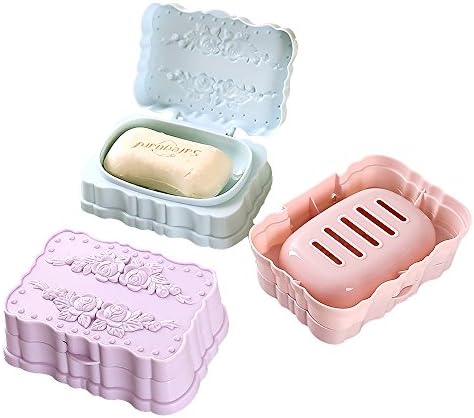 NAHE 3Pcs Drained Body/Face/Washing/Laundry/Hand Soap Covered Rectangular Plastic Dish/Holder/Rack/Box/Organizer/Saver, Assorted Color (Assorted Color-1)