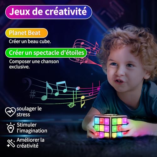 Xinbeiya Rechargeable Game Cube, 15-in-1 Brain Games & Memory & Speed for Children, Birthday Christmas Gifts for Boys and Girls Aged 6-12, French Version (Black)