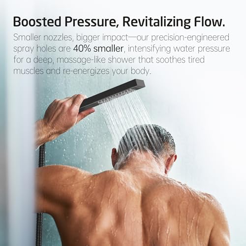KES X6230-BK 3 Way Shower Set Square Shower Head 25 cm with Raw Valve and Finishes Shower Kit Rain Bathroom Matt Black