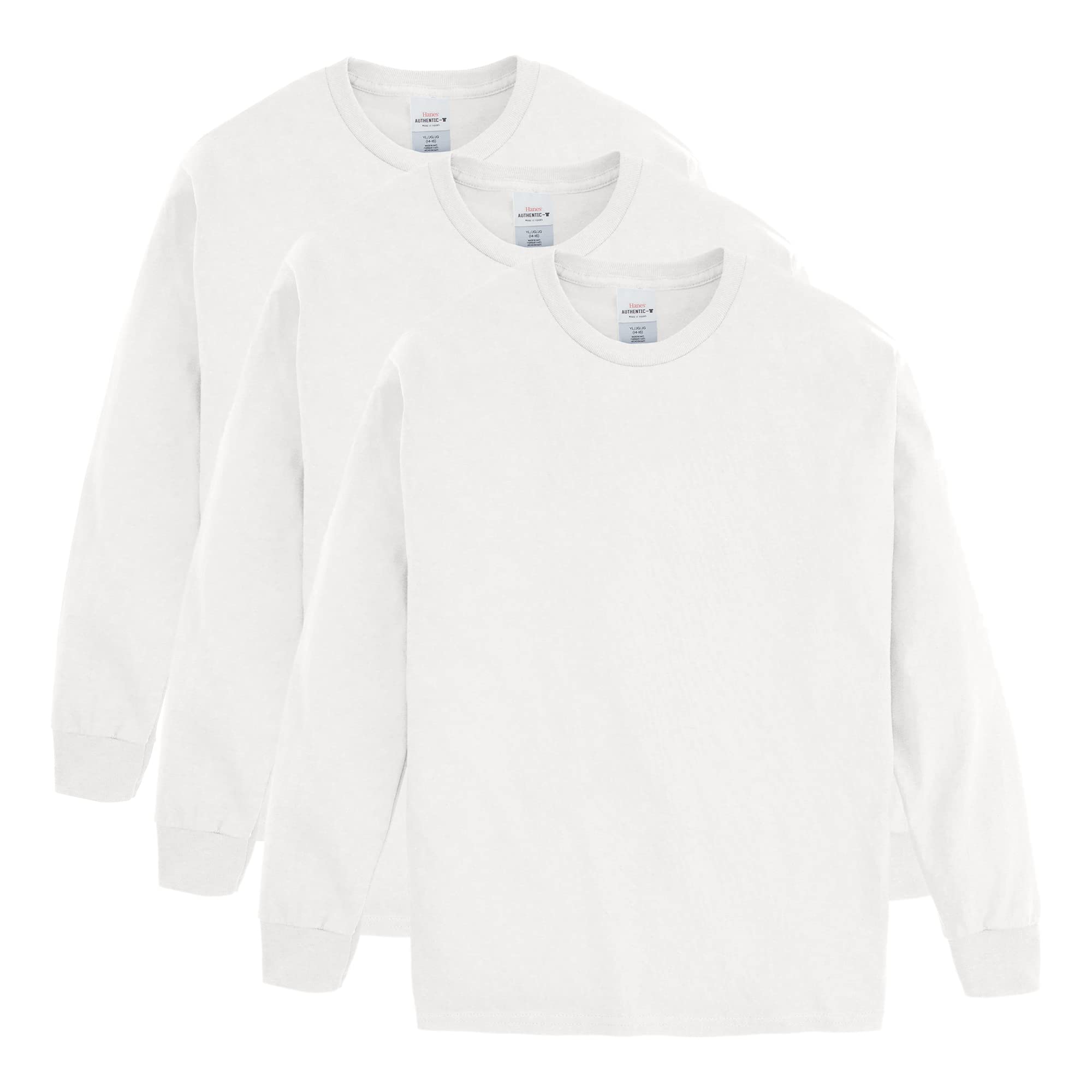 Photo 1 of Hanes boys Tagless Long Sleeve Tee (Pack of 3) T Shirt, White, X-Small US