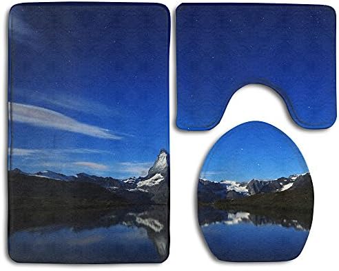 Lake Scenery Bathroom Outline Carpet Set Toilet Rug Bath Tub Bath Pad Bathroom Absorption Slip-On Bathroom Rug