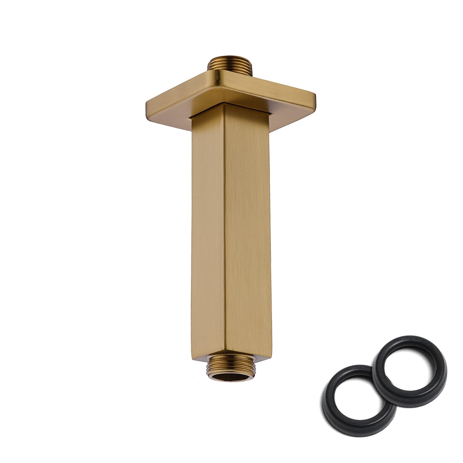 Photo 1 of 4 Inch Shower Arm with Flange, Ceiling Mounted Square Shower Head Extension Arm, 1/2 NPT Straight Arm for Rain Shower Head, Stainless Steel Shower Head Extension Replacement Pipe Arm, Brusheed Gold