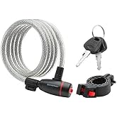 Schwinn Bike Cable Lock with Keys, 6 ft x 12 mm, Black &amp; Silver, Durable Steel, Protective Vinyl Cover, Carrying Bracket for Transport, Anti Theft Protection, Bike Lock Cable for Security