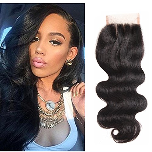 Molefi Peruvian Body Wave Lace Closure 3 Part (4x4) 7A Unprocessed Peruvian Virgin Human Hair Short Body Wave Top Lace Closure Bleached Knots Natural Color (8 inches)