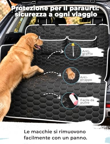 Oasser Car Cover for Dogs with 2 Large Pockets, Waterproof, Anti-Slip, Dustproof, 185 x 103 cm with Side Protection and Bumper, Machine Washable, Universal for Cars and SUVs, Black