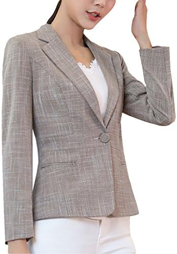 MFrannie Women Cotton Linen One Button Tweed Casual Work Lined Blazer Coffee XL