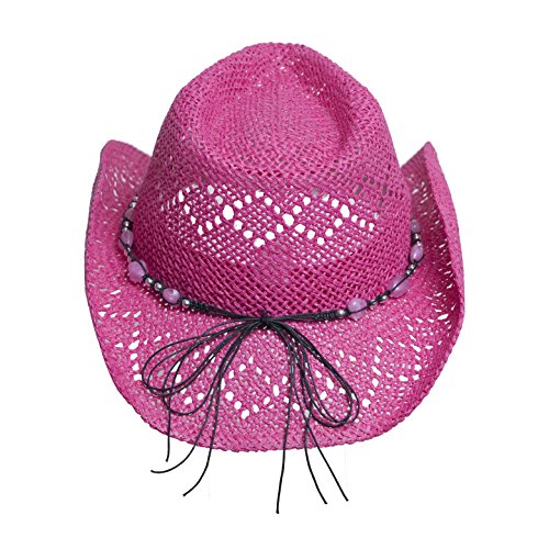 Vamuss Pink Straw Cowboy Hat for Women with Beaded Trim and Shapeable Brim Pricepulse