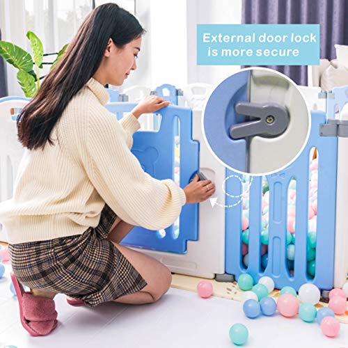 Baby Folding playpen Baby Playpen Kids Activity Centre Safety Play Yard Home Indoor Outdoor New Pen (White and Blue) - Thumbnail 5