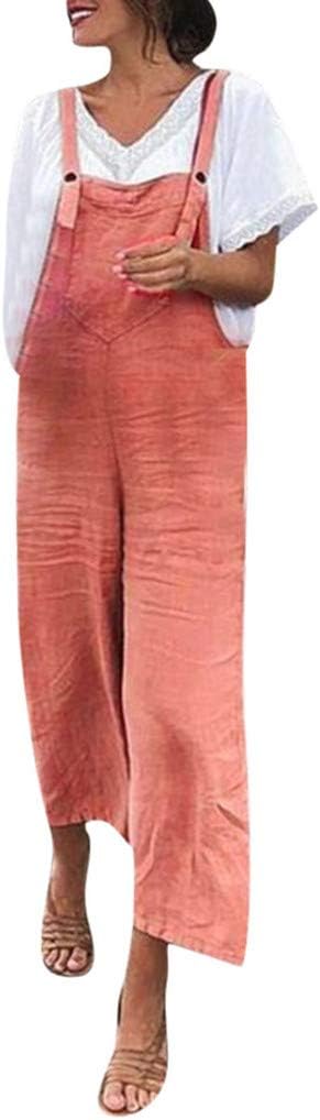 Yourgod Summer Cotton Wide-Leg Bib Pants Fashion Loose Jumpsuits Overalls Wide Leg Trousers Solid Color Camisole 9 Point Pant