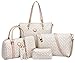 Coofit Totes 6 Pieces Set Women Handbag Cross-Body Pouch Purse Wallets Beige