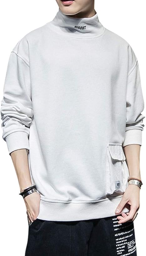 Amazon Co Jp カジュアルトレーナーメンズトップス高襟プルオーバーラージサイズの長袖ルーズtシャツを高めるために肥料を追加クルーネックバギー春秋 Chengyi Color White Size L ホーム キッチン