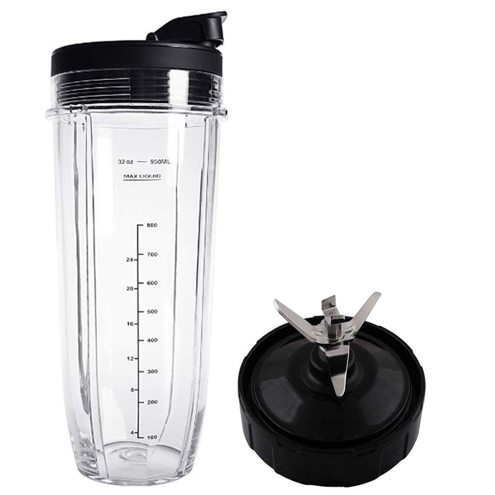 Flip Top to-go Lid and 32OZ Cup and 7 Fins Blade for Compatible with Nutri Ninja Auto IQ 1000W Blender Accessories Replacement Parts BL482 BL480-30 BL482-30 BL682