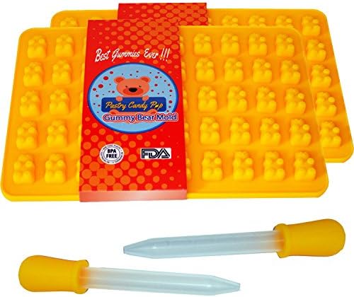 Best Silicone Gummy Bear Mold, 2 pack and 2 droppers bonus kit, homemade gummie, candy, jelly, no gelatin, chocolate bears, BPA Free, make 100 gummybear healthy snacks for your kids. + Free Recipe