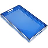 Leemxiiny Blue Decorative Coffee Table Tray, Rectangular Plastic Serving Tray with Handles for Living Room, Ottoman, Bathroom, 15.7"*10.2"