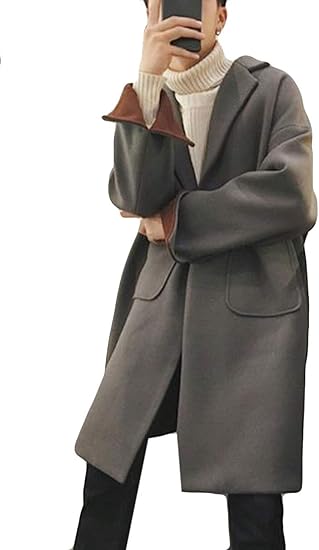 Amazon Ellteメンズ スプリングコート メルトン プルオーバー 冬 秋 厚手 オフタートル チェスターコート ラシァコート ロング丈 黒 カジュアル オシャレ 韓国風アウターイギリス風 コート ジャケット 通販