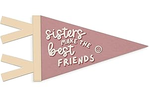 SJDFCSA Girls Room Decor, Sisters Make the Best Friends Wall Hanging Pennant Flag Banner, Pink Preppy Girly Wall Decorations for Nursery Toddler Baby Girls Bedroom Playroom Decor