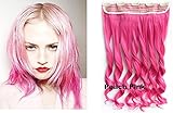 Beauty Wig World 23Inch 130gr One Piece Colorful Curly 3/4 Head Synthetic Clip On/in Hair for Halloween Cosplay Color#Peach Pink