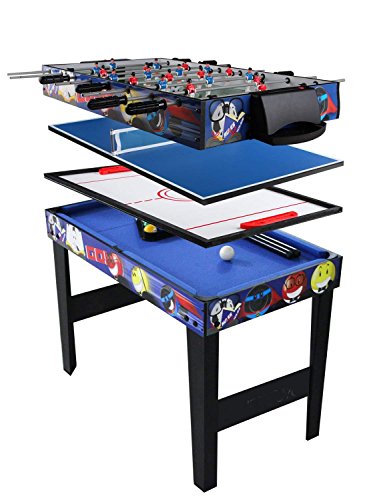 Taihemingna 4 in 1 Multi-function Sports Game Table Steady Combo Table- Pool Table/ Air Hockey /Mini Table Tennis Table/ Soccer Football Table , 4 Ft (Upright legs)