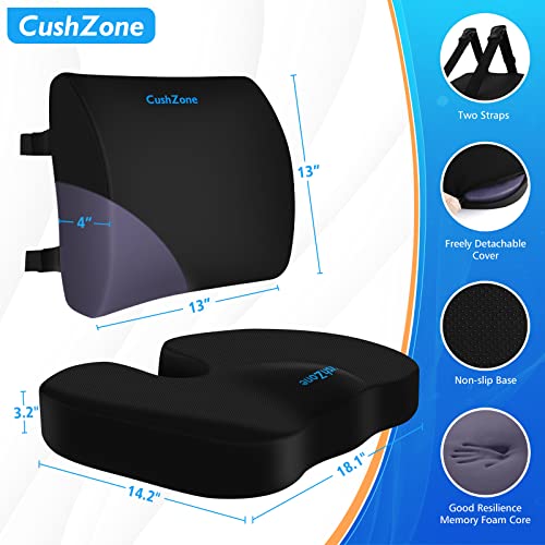 CushZone Seat Cushion, Lumbar Support Pillow with Adjustable Strap